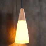 Unique Conical Wood and Glass Ceiling Lamp