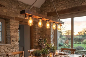 Rustic Elegance: Oak Wood Chandelier for Farmhouse Living Room
